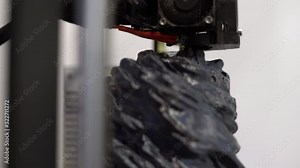 Automatic three dimensional 3d printer performs product creation. Modern 3D printing or additive manufacturing and robotic automation technology