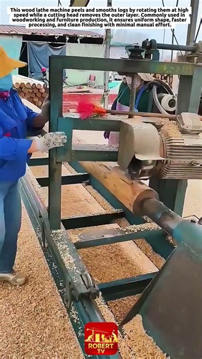 Satisfying Wood Turning Machine Process | Log Peeling & Polishing Tool in Action