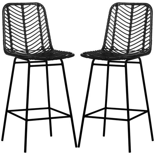 HOMCOM Set 2 Bohemian Bar Presidential Stoolov Višina 66 cm z Metalno Oporo za Noge in Kananom Naslonom - Črna