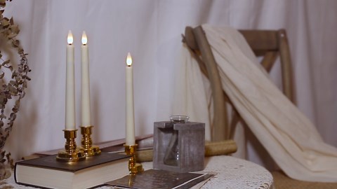 Flameless Taper Candles Flickering with Remote Timer, 4PCS Battery Operated Window Candles with Gold Candlesticks and Suction Cups, 8 Inch Warm White 3D Flame Candle for Home Xmas Decor(Ivory)