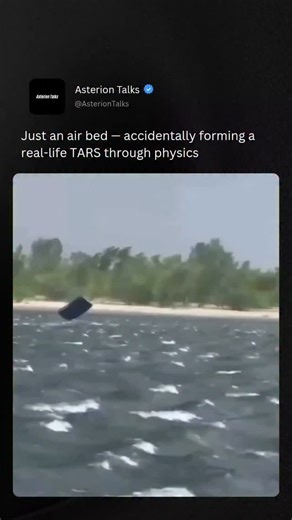 Asterion Talks on Instagram: "This isn’t a scene from Interstellar — it’s a real-world air bed unintentionally mimicking TARS’ iconic form. As air shifts inside the inflatable structure, internal pressure redistributes unevenly, causing sections to fold, hinge, and stand upright in a way that resembles a modular robot. What looks like science fiction is actually basic physics at work: flexible materials responding to gravity, airflow, and internal tension. The illusion is powerful because TARS’