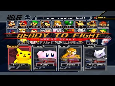 Pikachu VS Kirby VS Zelda VS Mewtwo | 2 Lifes | Super Smash Bros Melee Fight 304
