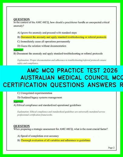 AMC MCQ 2026 Practice Test: Australian Medical Council Exam Questions and Answers Review