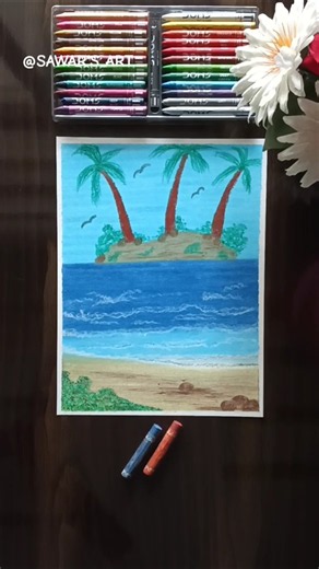 Easy Beach Sunset Scenery Drawing with Oil Pastels 🏝️ | Step by Step Art Tutorial for Beginners
