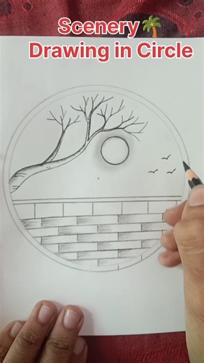 Scenery Drawing🍀🌲 Easy l Beautiful scenery drawing.