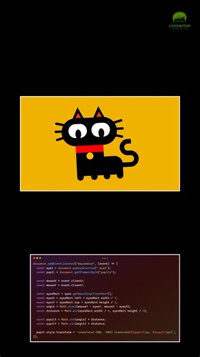CodeWithX on Instagram: "🐱✨ CSS Cat with Tracking Eyes — cute, interactive & mind-blowing! Made using pure CSS + JavaScript mouse tracking. The eyes follow your cursor in real time using math-based rotation 😍 🔥 Perfect for: 💡 Creative CSS illustrations 💡 Mouse-tracking UI effects 💡 Fun frontend experiments 💡 HTML/CSS/JS practice projects Follow 👉 @codeby.x for more coding snippets & UI tricks! 🚀 📺 Also check my YouTube: @codeby.x #cssillustration #mousetracking #cssanimation #uianimati