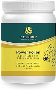 NatureBee Power Pollen 200 x 500mg Caps | Energy, Immune, and Cognitive Support | Potentiated Bee Pollen | Natural Superfood | 3 Month Supply