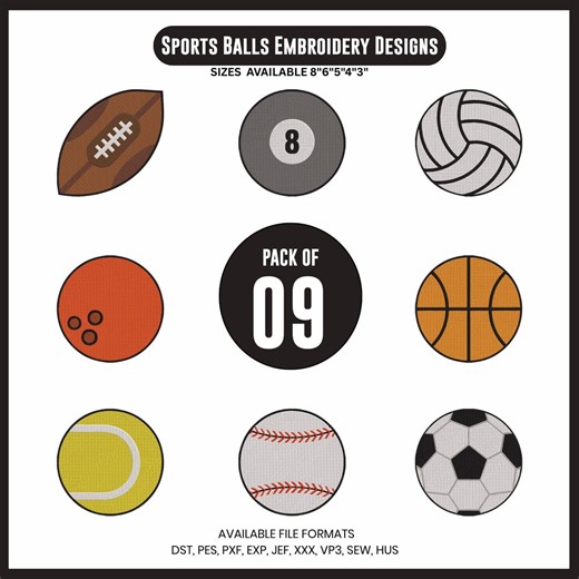 Sports Balls Embroidery Designs – Baseball, Football, Tennis (digital Download) - Etsy