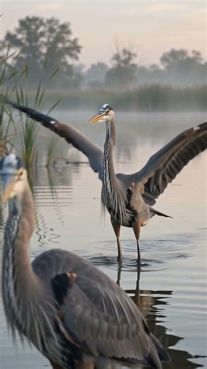 Great Blue Heron's Majestic Display | Nature's Elegant Hunter in 4K 🦤🌅 #birds #nature #wildlife