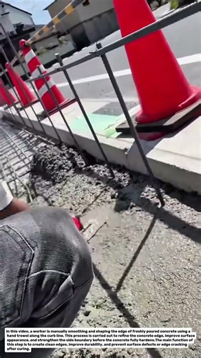 Manual Concrete Edge Finishing Technique | Sidewalk Curb Surface Smoothing Process.