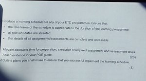 Produce a learning schedule for any of your ETD (Education, Tra... | Filo