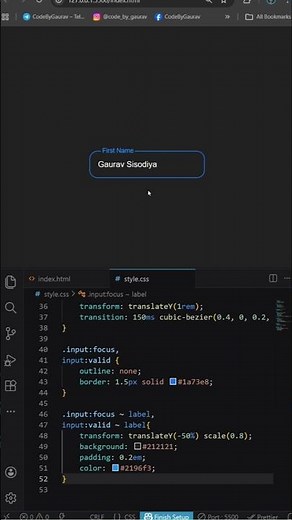 🔥Animated Input Label Using HTML & CSS #webdevelopment #animation #css #Shorts