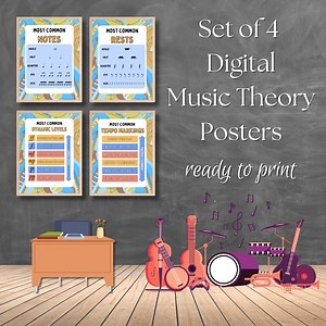 Music Theory Posters (set of 4): Most Common Notes, Rest, Dynamic Levels, and Tempo Markings - Blue/tan - Etsy