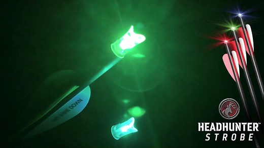 Here's a quick look at our Barnett Headhunter STROBE™ Crossbow arrows in action last night. These rugged polycarbonate half-moon nocks feature multicolored strobing lights that Pulse, Fade and Flash and are tested to outperform static lights when identifying shot location and retrieving arrows in lowlight conditions. The arrows use a pressure-sensitive design to begin strobing on string impact, and they'll continue strobing for up to three days. When not in use, easily disable the strobe lights 