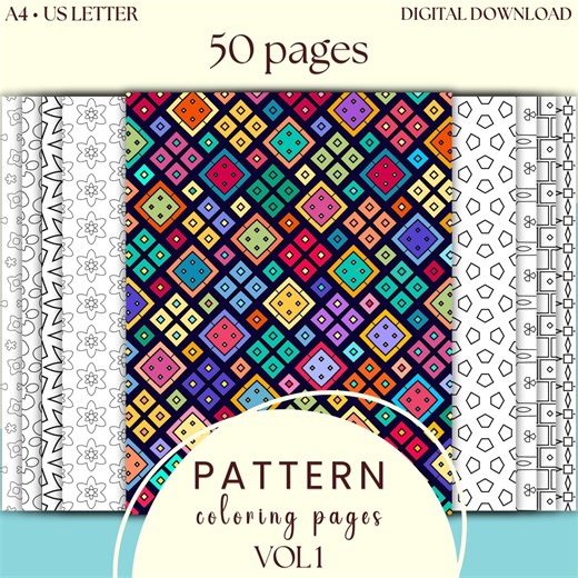 Pattern Coloring Pages - 50 Relaxing Abstract and Geometric Sheets (digital Download) - Etsy