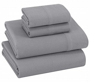 RUVANTI Flannel Sheets Full Size - 100% Cotton Double Brushed Bed Sheets Set, Deep Pockets 16 Inches, All Seasons Breathable & Extra Soft Full Sheets, Warm & Cozy, 4 Piece, Chiseled Stone Gray