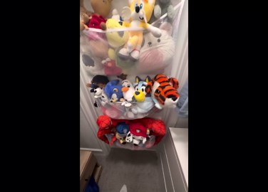 stuffed animal storage,The solution you have been looking for,stuff animal organizer,Holds a lot,toy storage,Way better than the ceiling hammocks,over the door,stuffy storage,Grey+Black