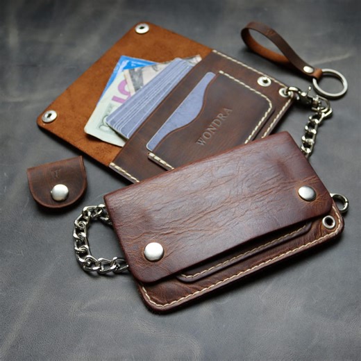 Handmade Crazy Horse Leather Biker Wallet With Stainless Steel Chain - Etsy
