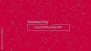 VALENTINES DAY SALE EXTRA 50 OFF animated text banner with flying particles on Viva Magenta background. Holiday Valentine sale concept. Funny slogan. Sale footage. Valentine day love