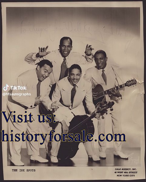From 1940s hits to Fallout soundtracks 🎮🎶 The Ink Spots are trending again! Own signed and autographed photographs and documents at HistoryForSale.com. #InkSpots #Fallout #VintageMusic #OldiesRevival #HistoryForSale