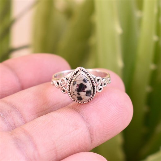 Dalmatian Jasper Ring, 925 Sterling Silver 7x10 Mm Pear Ring - Etsy