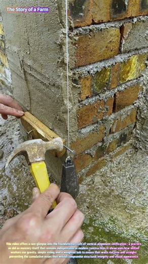 Watch a Mason Check Wall Verticality with a Plumb Bob and String! 📐🏗️
