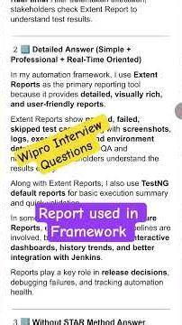 Which Report used in your Framework | Wipro Interview Questions | Automation Framework Explanation