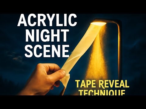 Acrylic Night Scene with Streetlight | Real-Time Painting Tutorial using Tape Reveal Technique