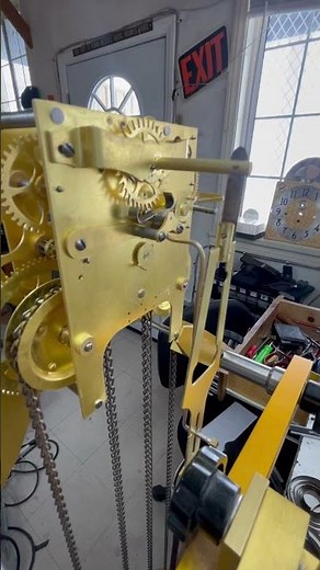 Waterbury ladder chain grandfather clock movement on test stand after overhaul #clock