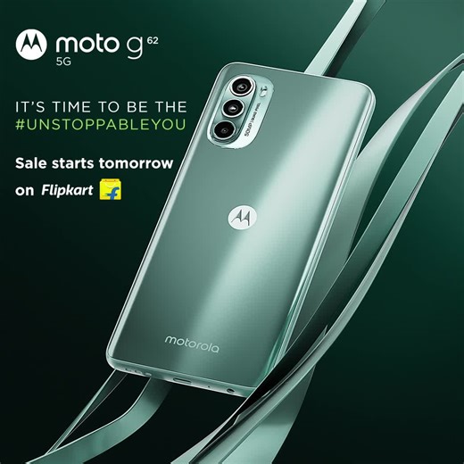 Be the #UnstoppableYou with the all-new #motog62, featuring True 5G Performance with 12 5G Bands, SnapdragonTM 695 5G with 8GB RAM, smooth 120Hz FHD Display and much more! Sale starts tomorrow on Flipkart starting at just ₹16,249* | Motorola