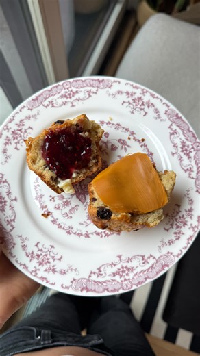 Nea Arentzen on Instagram: "Irish soda bread scones with raspberry jam and brown cheese! Recipe linked in my bio through Substack #irishsodabread #baking #scones"