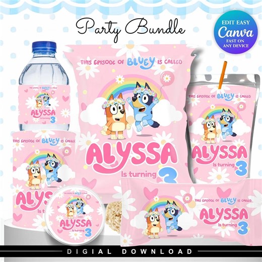 Blue Dog Theme Party Bundle Birthday Party Favors Kit Party Decor Printable Party Decoration Set Editable Blue Dog Party Supplies