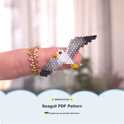 Seagull Beaded Brooch Pattern | Brick Stitch PDF Video Tutorial Patch Jewelry ENG Sub - Etsy