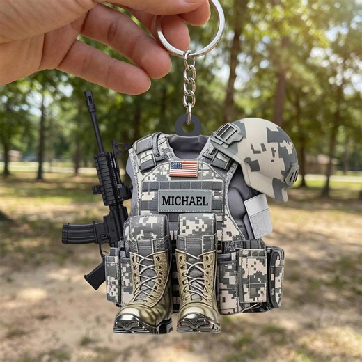 Personalized Army Gear Acrylic Keychain, Military Custom Name Keychain, Soldier Gift, Tactical Gear Charm, Veteran Gift, 2D Flat Acrylic - Etsy