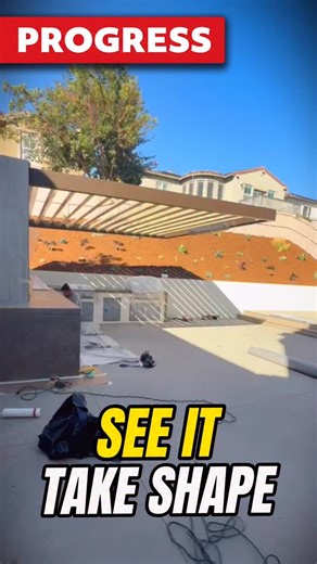 2.7K views · 83 reactions | The Final Stages Are Coming! A nearly finished backyard featuring a cantilever patio cover that adds a modern and elegant touch, shading the outdoor kitchen and creating a spacious area with an unobstructed view. #cantilever #backyardproject #patiocover #outdoorkitchen #constructionwork #riverslandscape #sandiegocalifornia #constructionservices #backyardremodel #renovation | Rivers Landscape Construction Inc. | Facebook