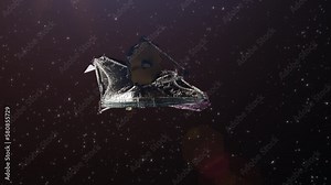 James Webb space telescope orbiting the sun in deep space. 3D animation