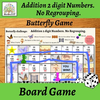 Addition 2 Digit Numbers with No Regrouping Butterfly Board Game 2nd Grade
