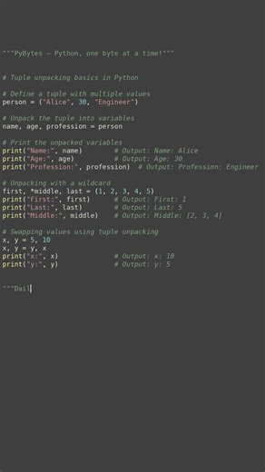 tuple unpacking basics #python #showcase