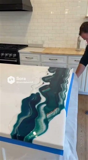 Amazing kitchen transformation with an epoxy countertop! #diy #renovation #satisfying