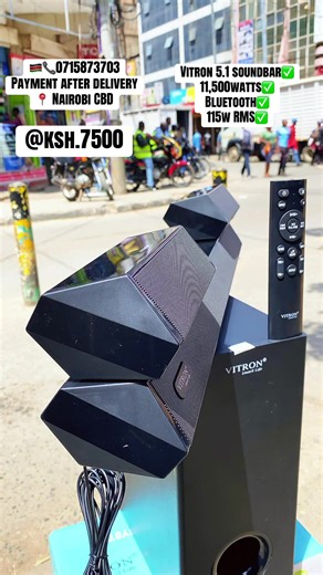 Call us on 🇰🇪0715873703 for orders and delivery arrangements Payment after delivery within or around Nairobi Features and Specifications: Audio Power: 115W RMS total output with a 65W wired subwoofer for enhanced, deep bass. Surround Sound: 5.1 channel system with 5 satellite speakers, delivering cinematic, multi-directional audio. Connectivity: Bluetooth, USB, AUX, Optical, and Coaxial inputs. Controls & Display: Includes a remote control and a built-in LED display for easy operation. Design: