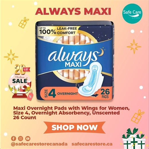 🌸 ✨ Feminine Protection That Supports Your Well-being Day and Night ✨ We offer a complete line of feminine protection and intimate care products, designed to provide security, comfort, and confidence at every stage. From nighttime pads with maximum absorbency and extra coverage for a restful sleep, to options for sensitive skin and incontinence pads that guarantee dryness and discretion. Buy Now!👇 ✅https://safecarestore.ca/products/womens-pads-overnight-absorbency ✅https://safecarestore.ca/pro