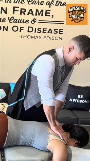 Checking shoulder tone, then slowly and deeply palpating the thoracic and lumbar spines. Feeling for subluxations—they become obvious during the process. It's all about the touch. #Subluxation #Palpation #SpinalHealth #Thoracic #Lumbar #Chiropractic | Awesome Family Chiropractic