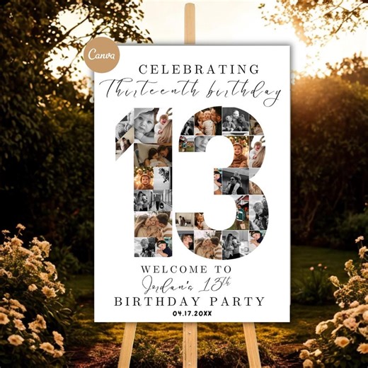 13th Birthday Photo Collage Welcome Sign | Customizable Canva Template | Display Poster - Etsy