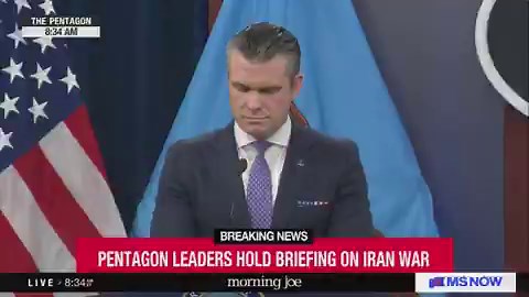 Reporter: How long until the objectives are achieved? Hegseth: It's sort of military 101. Don't tell your enemy what you're willing to do or not do, and don't tell your enemy when you're willing to stop. So that's not a question I'm going to answer.