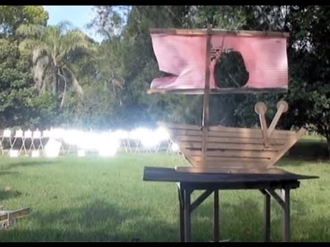 Archimedes Death Ray Solar Parabolic Mirror burns a fake Roman Ship Mythbusters