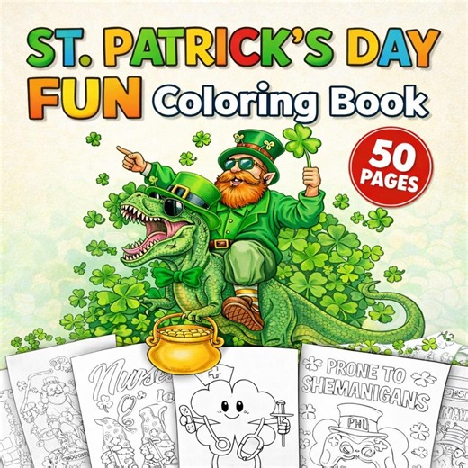 St.patrick's Day Fun Coloring Book 50 Pages, Shamrock Holiday Coloring Pages, Irish Festive Coloring Sheets, Lucky Clover Activity Designs - Etsy