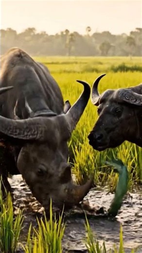 Rhino Saves Buffalo From Giant Python Attack​ #Wildlife #AnimalRescue #RhinoVsPython