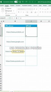 🔍 Potřebuješ vytvořit QR kódy pro webové odkazy? Tohle zvládneš levou zadní – přímo v Excelu! 💡 Stačí použít funkci OBRÁZEK a jako zdroj zadat odkaz na generátor QR kódů: =OBRÁZEK(""https://quickchart.io/qr?text="" & ENCODEURL(A2)) 👉 Buňka A2 obsahuje webovou adresu – vzorec ji převede na QR kód automaticky. 🚀 Výsledek? QR kódy během pár vteřin, žádné kopírování, žádné externí nástroje! 🎯 Hodí se na vizitky, produktové listy, faktury nebo sdílení informací ve firmě. 🔁 Líbí se ti tenhle tri