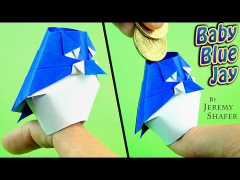 3-D Origami Baby Blue Jay that Sits on a Finger -- NO Tape NO Glue!