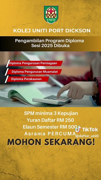 Permohonan Kini Dibuka! Jom Daftar Kolej UNITI. #KolejUNITIPortDickson #UNITIPilihanTerbaikAnda #kolejswastadiiktiraf #Unitivillage #AsramaKupd #Kupdthebest #Negerisembilan #upu2025 #spm2024